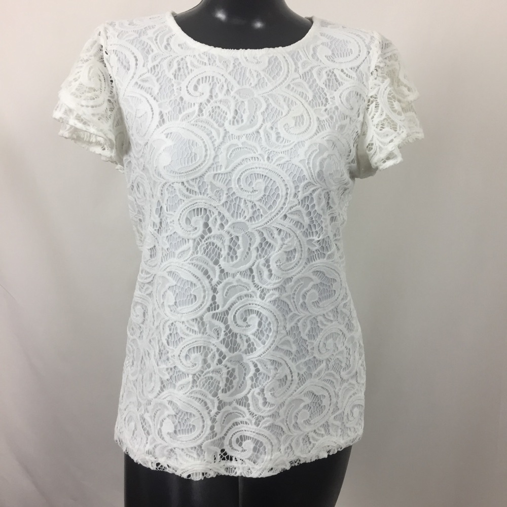 Adrianna Papell Lace top with Ruffled Sleeves